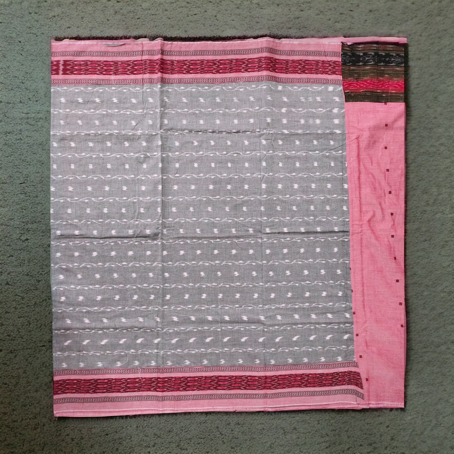 TSC Patchwork  Sambalpuri Cotton Saree - Grey and Pink