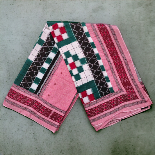 TSC Patchwork  Sambalpuri Cotton Saree - Grey and Pink