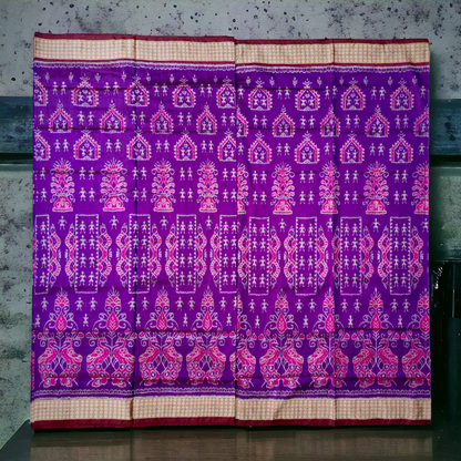 TSC Purple and Pink Sambalpuri Pure Silk Saree with Tribals and Peacock Motifs