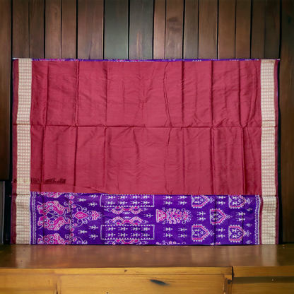 TSC Purple and Pink Sambalpuri Pure Silk Saree with Tribals and Peacock Motifs