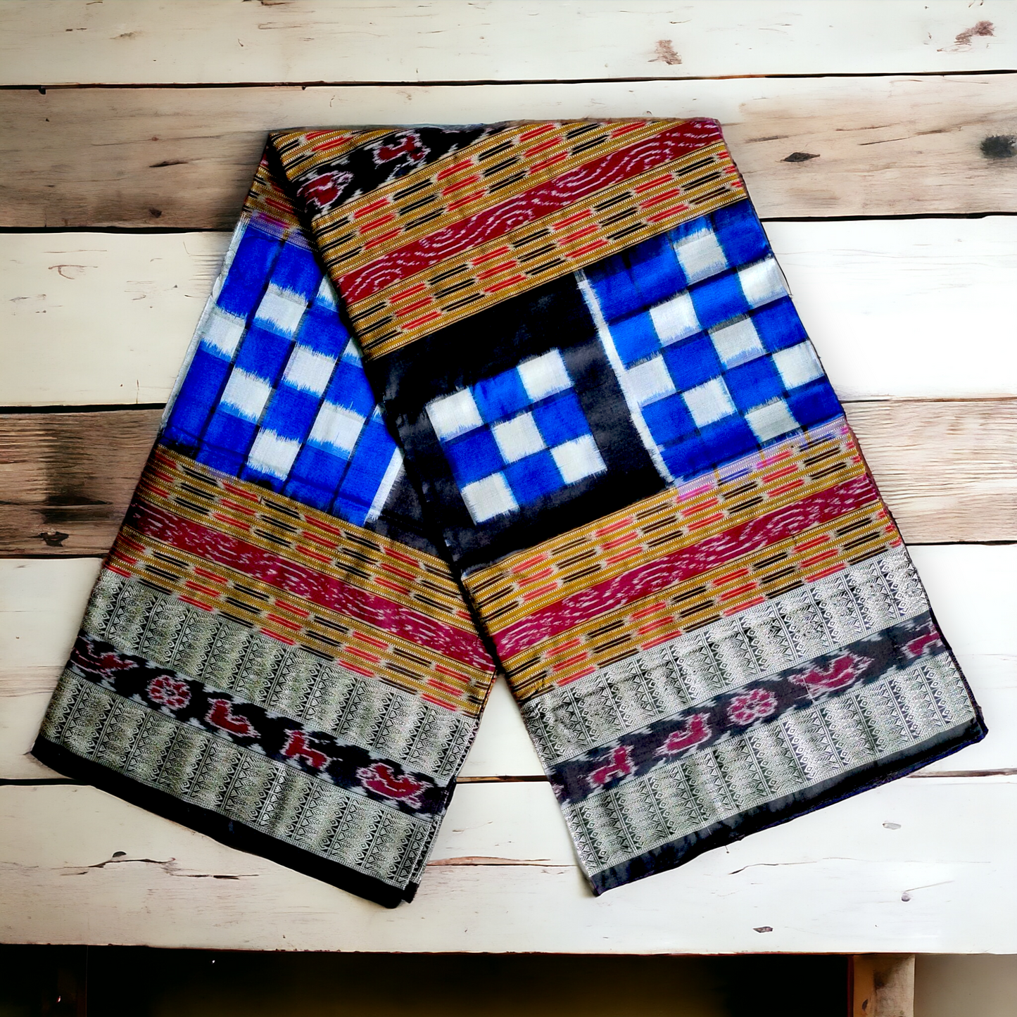 TSC Bandha Pure Silk Saree in Black | Blue | White with Pasapalli Patterns | Pure Silk Saree for women