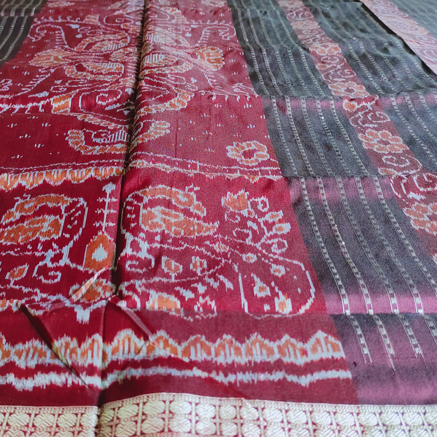 TSC Bandha and Bomkai Premium Silk Saree in Deep Purple, Coffee Brown, and Silver with Sambalpuri Motifs | Saree for events