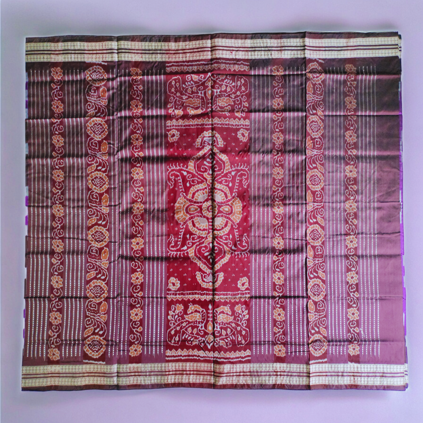 TSC Bandha and Bomkai Premium Silk Saree in Deep Purple, Coffee Brown, and Silver with Sambalpuri Motifs | Saree for events