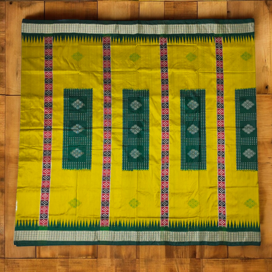 TSC Pure Bomkai Silk Saree in Bottle Green with Pasapalli Border | Handwoven Sambalpuri Silk