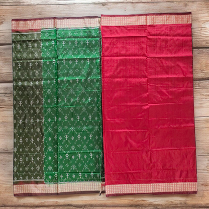 TSC Pure Bandha Silk Saree in Olive Green & Deep Maroon | Handwoven Sambalpuri Alpana & Tribal Motifs