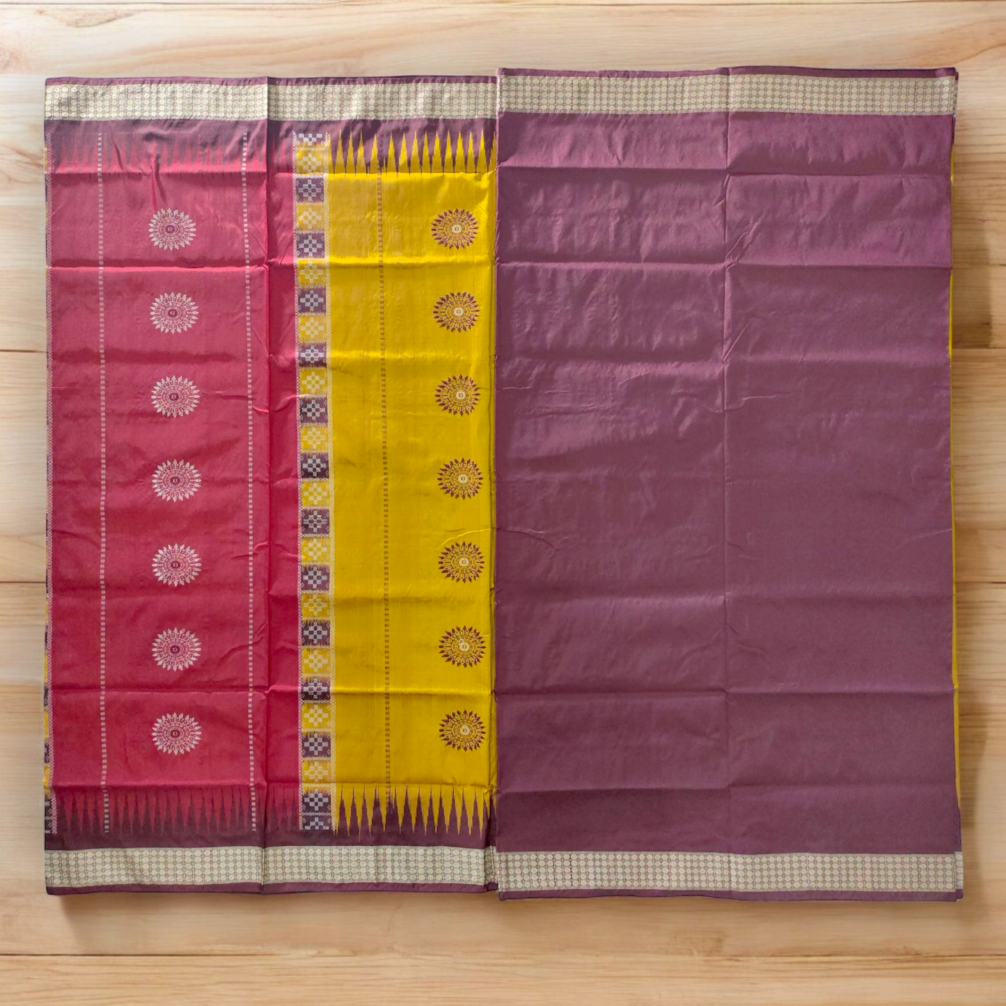 TSC Pure Bomkai Silk Saree in Golden Yellow with Pasapalli & Alpana Motifs | Handwoven Sambalpuri Silk | Perfect for Haldi, Wedding & Festive Wear