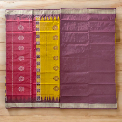 TSC Pure Bomkai Silk Saree in Golden Yellow with Pasapalli & Alpana Motifs | Handwoven Sambalpuri Silk | Perfect for Haldi, Wedding & Festive Wear