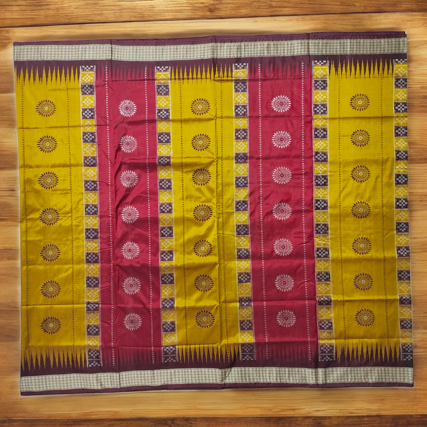 TSC Pure Bomkai Silk Saree in Golden Yellow with Pasapalli & Alpana Motifs | Handwoven Sambalpuri Silk | Perfect for Haldi, Wedding & Festive Wear