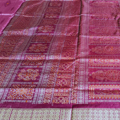 TSC Bomkai Silk Saree in Dark Pink Maroon with Golden Flower Motifs | Silk saree for women