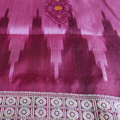 TSC Bomkai Silk Saree in Dark Pink Maroon with Golden Flower Motifs | Silk saree for women