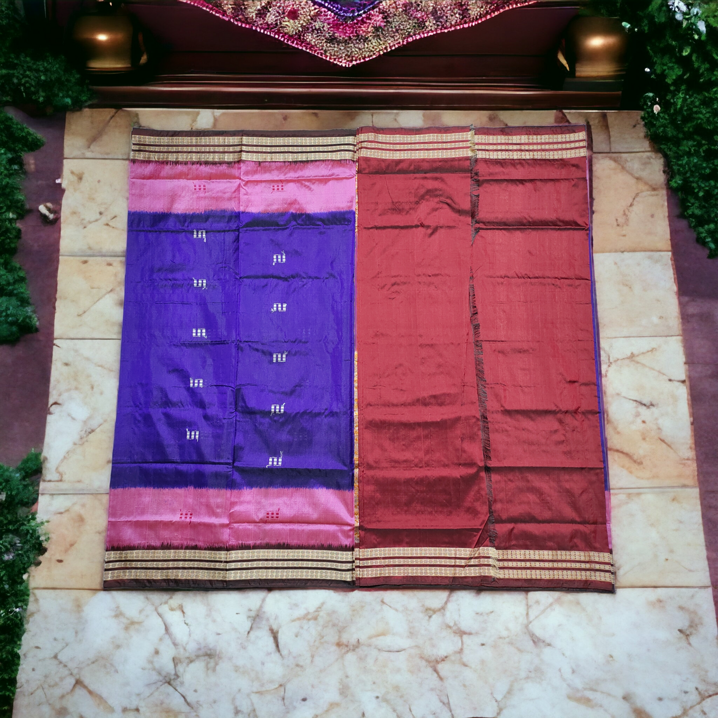 TSC Bomkai Silk Saree in Pink | Violet | Maroon with Tribal Motifs