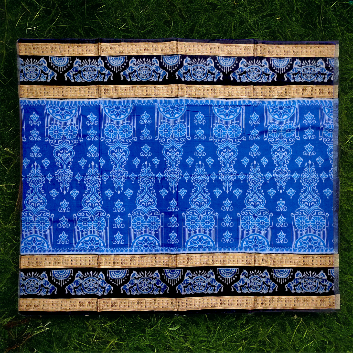 TSC Premium Sambalpuri Cotton Saree in Blue and Black Combination