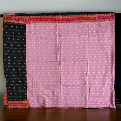 TSC Patchwork Sambalpuri Cotton Saree in Black and Maroon in Pasapalli design