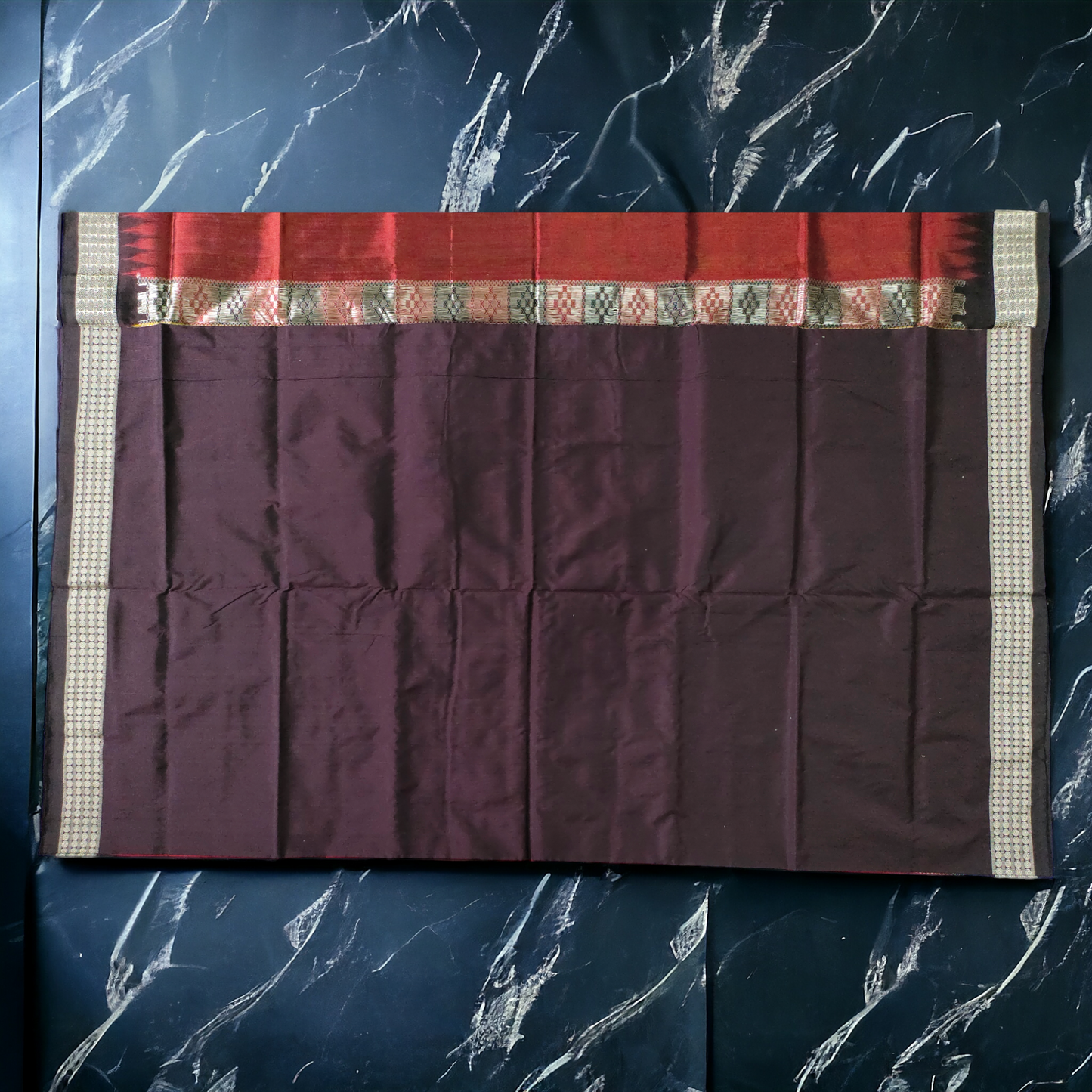 TSC Yellow and Red Bomkai Silk Saree with Brown Flower Motifs with Deuli Border