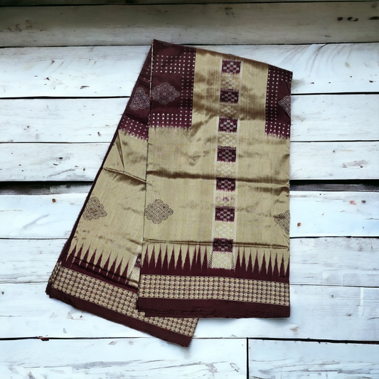 TSC Bomkai Silk Saree in Coffee Brown and Metallic Brass with Pasapalli Patterns